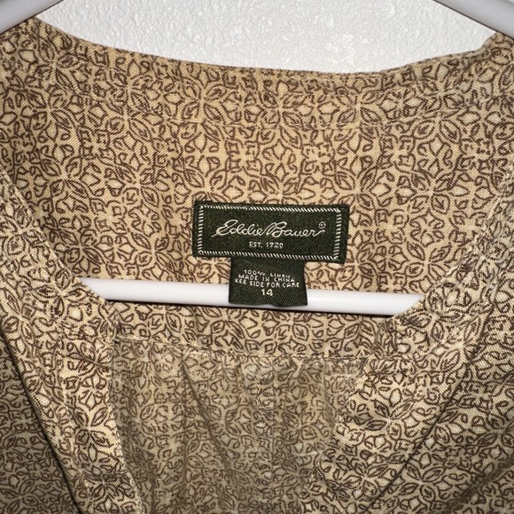 Eddie Bauer Maxi Dress Button Up Size 14 Linen Short Sleeve Brown - Picture 5 of 8